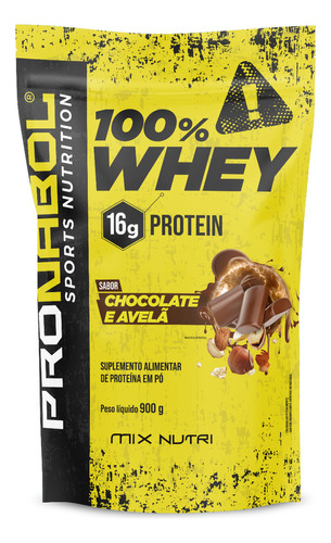 100% Whey 16g Protein Pronabol Fit Pacote Chocolate 900g Sabor Chocolate E Avelã