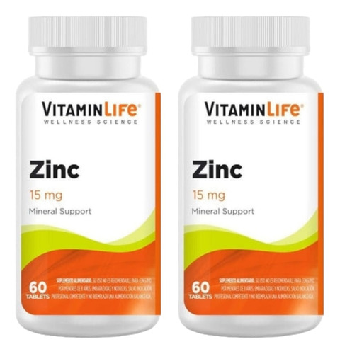 2 Frascos Zinc 60 Tabletas C/u - Vitaminlife