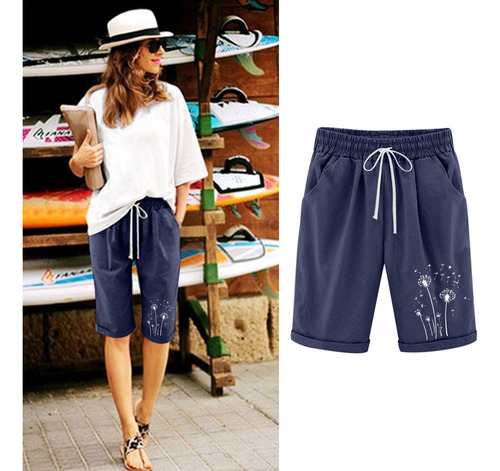 Pantalones Cortos De Lino De Talla Grande Con Estampado De V