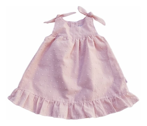 Imagen 1 de 2 de Vestido Bebe Plumeti Ruedo Voladito Y Nuditos Hombros