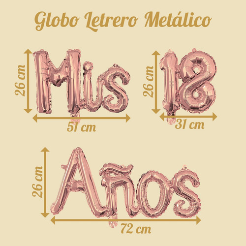 Globos Letrero Mis 18 Años Oro Rosa Decoración Fiesta 18's Color Coral claro MIS 18 AÑOS