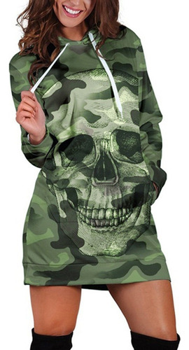 Vestido Sudadera Con Estampado De Calaveras Y Manga Larga