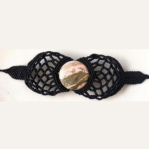 Imagen 2 de 7 de Brazalete En Macramé Con Rodocrosita + Pirita 100% Natural