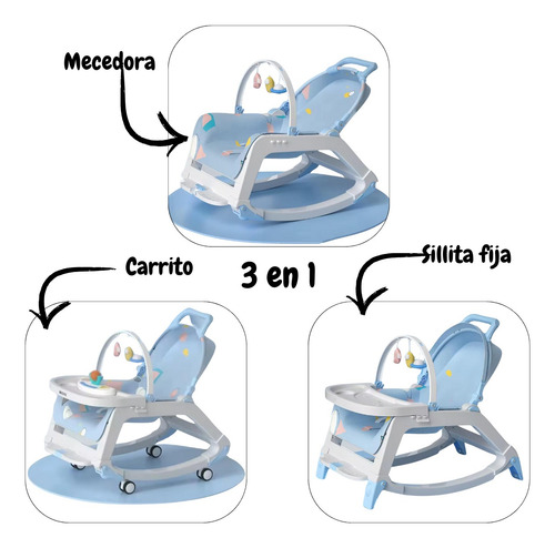 Silla Mecedora Ajustable 3en1 Para Bebes Interactiva Musical