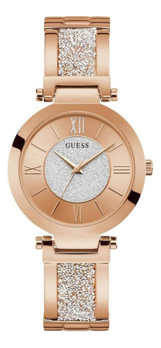 Reloj Guess Aurora W1288l3, color de la correa, oro rosa, color del bisel, oro rosa, color de fondo, oro rosa y plata