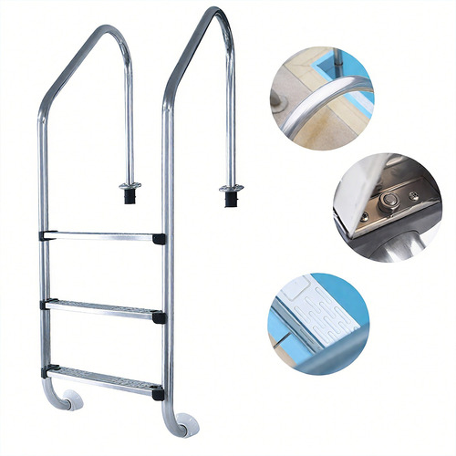 Escalera Para Piscinas En Acero Inoxidable 3 Peldaños Blanco