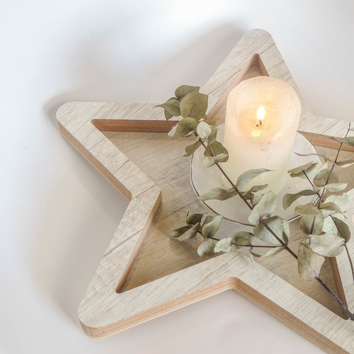 Imagen 3 de 5 de Bandeja De Madera En Forma De Estrella Decorativa Nordica