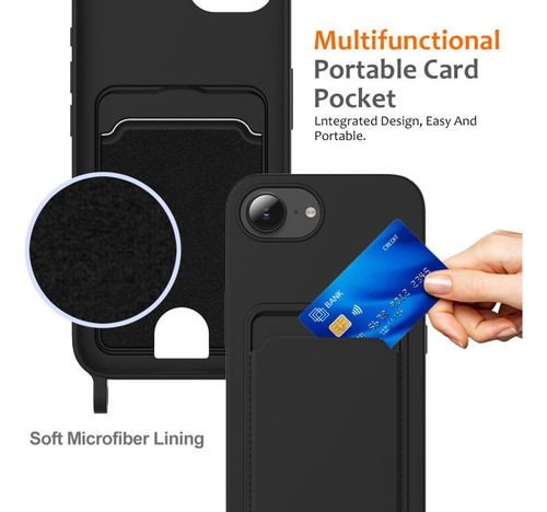  Capa De Silicone Para iPhone 16e Com Alça E Porta-cartão