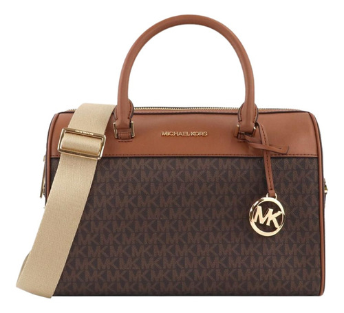 Bolsa Michael Kors Jet Set Travel Logo Multi Duffle Acabado de los herrajes Dorado Color Marrón Color de la correa de hombro Beige Diseño de la tela Monograma