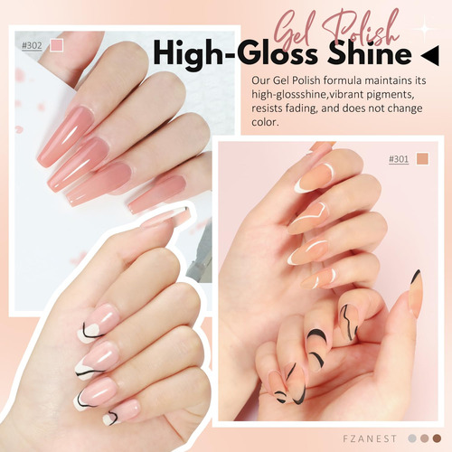 Fzanest Juego 6 Esmaltes Gel, Rosa Lechoso, 7.5 Ml