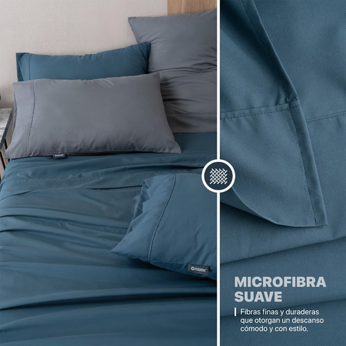 Juego De Sábanas Microfibra Fundas Almohada Azul Marino Gris