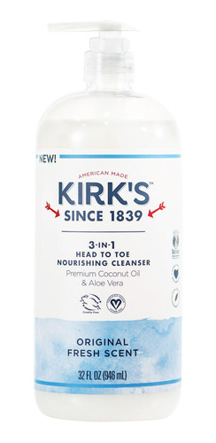 Gel De Baño 32 Onzas Kirk's Castile Nutritivo 3 En 1 De