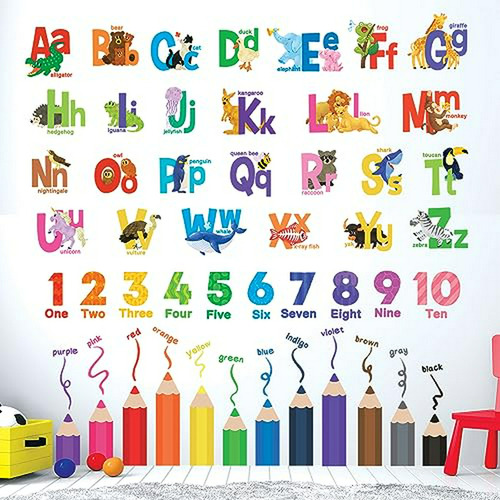 Decowall Sg3-2316 Alfabeto, Números Y Lápices De Colores, Pe