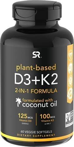 D3 125mcg + K2 100mcg Con Aceite De Coco Plant Based 60 Caps