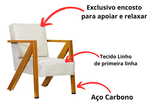Poltrona Texas 1 Lugar Linho Bege Base De Aço Dourado