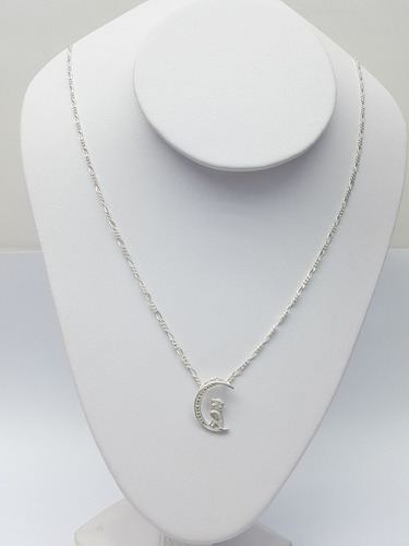 Imagen 3 de 3 de Dije De Luna Con Buho Plata Ley .925 Incluye Cadena