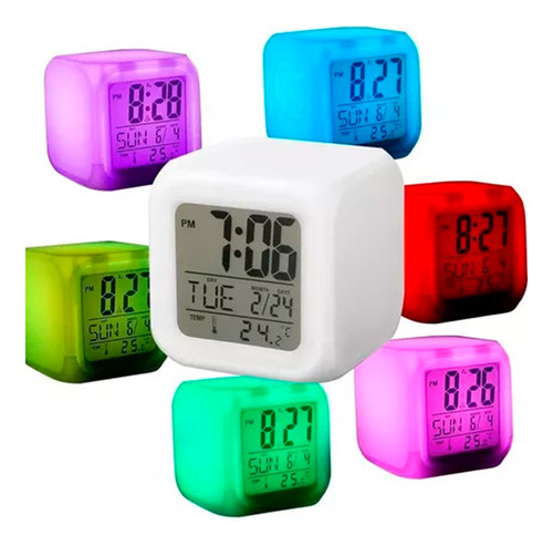 Reloj Despertador Pilas Digital Con Luz Led Colores Circuit