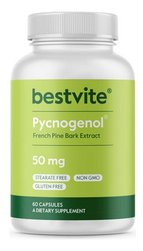 Bestvite Pycnogenol 50mg (60 Cápsulas) - Extracto De Corteza De Pino Marítimo Francés - Sin Estearatos - Sin Gluten - No Gmo