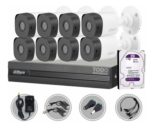 Imagen 1 de 10 de Kit Seguridad Dahua Cctv Dvr 8ch + 8 Camara 2mp 1080p + 1tb