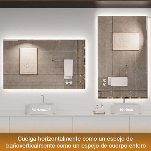 Espejo Led Baño Touch 3 Modo 60x80cm 2 Uso