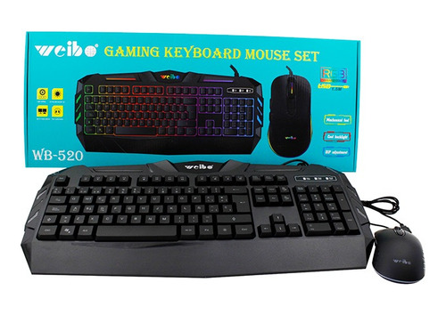 Kit Teclado Y Mouse Gamer Weibo Wb520 Retroiluminado Español