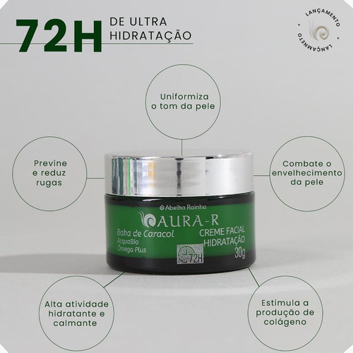 Creme Facial Hidratação 72h Baba Caracol Aurar Abelha Rainha