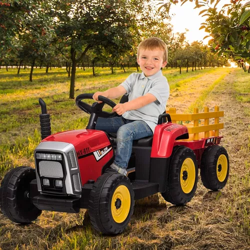 Nasitip Tractor eléctrico de 12 V para niños con remolque, coche