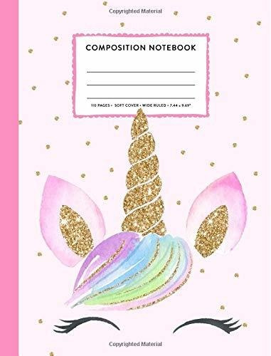 Book : Composition Notebook Cute Rainbow Unicorn Face Pink.