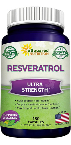 Resveratrol 1000 Mg, A Squared Nutrition, 180 Cápsulas