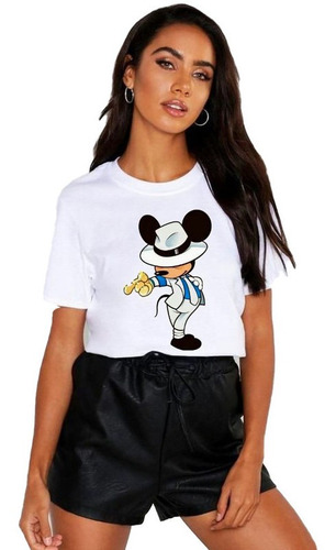 Polera Dama Estampada 100%algodon Mickey Michael Jackson