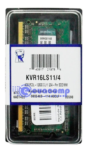 Memoria Ram Kingston Ddr3 4gb Pc3l-12800 1600m Sodimm Laptop