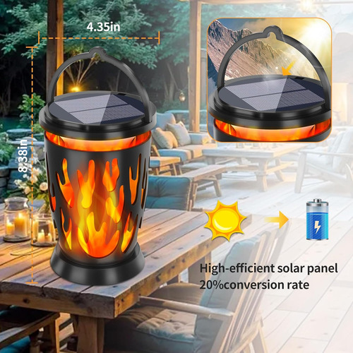 Luces Solares Impermeables Al Aire Libre, Llama Parpadeante