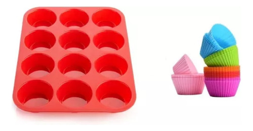 Set Molde Silicona Muffins X12 + Pirotines X 12 Individuales