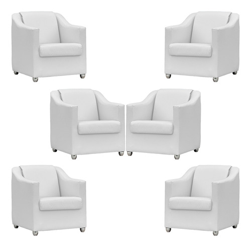 Kit 6 Poltronas Decorativas Reforçada Para Sala Corino Cores Cor Branco