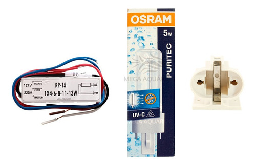 Kit Uvc 5w Lampada Osram Pl +reator 110v +soquete 2 Pinos