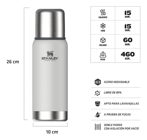 Imagen 3 de 4 de Termo Stanley 500ml - Blanco Polar - Tapón Cebador - Caja
