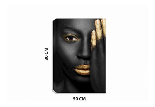 Cuadro Decorativo Mujer Negra Con Dorado Modelo Rostro 50x80