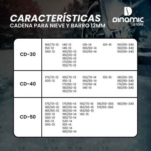 Imagen 6 de 9 de Cadenas Para Nieve Y Barro 12mm Rodado 13 14 15 16 17 Auto