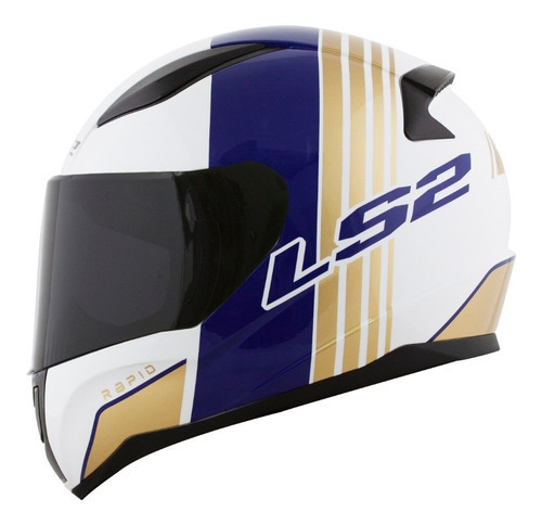 Capacete Ls2 Rapid Ff353 Multiply Cor Branco/Azul/Dourado Tamanho do capacete 56/S