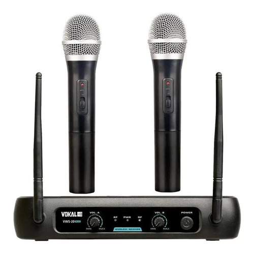 Microfone Sem Fio Vokal Vws20 Duplo Vhf Cor Preto