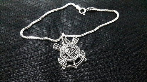 Imagem 1 de 6 de Corinthians Pulseira Com Medalha Em Prata 925