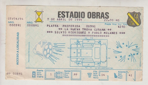 1984 Ephemera Silvio Rodriguez En Estadio Obras Sanitarias 