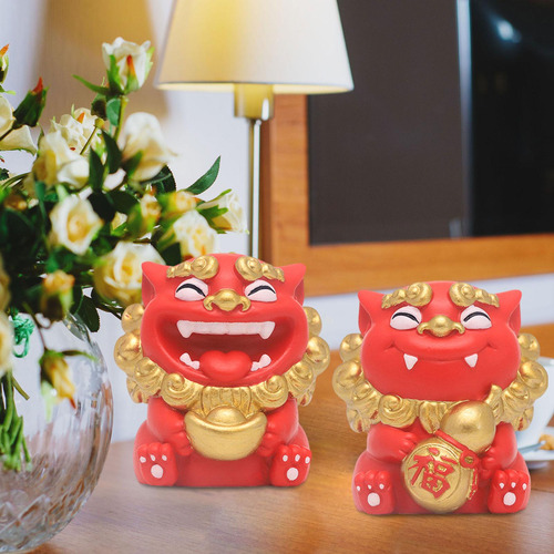 2x Mini Estatua De León Figura En Miniatura Adorno De Mesa