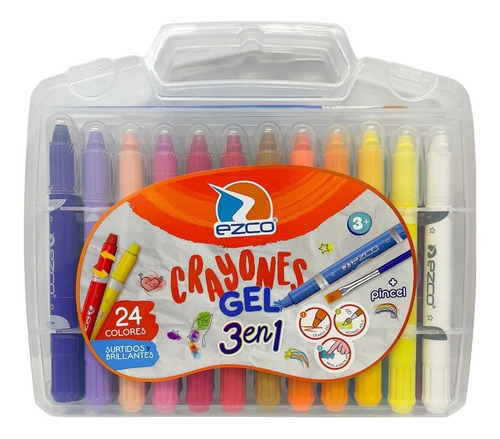 Crayones Gel X 24 Acuarelables Ezco Valija 3 En 1 + Pincel