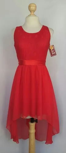 Vestido Cola De Pato Aplique Encaje Tono Rojo Fuego