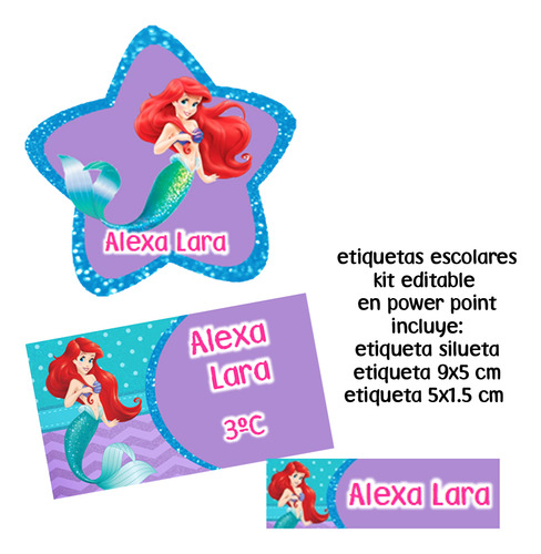 Etiquetas Escolares Ariel Sirenita Editable Imprimible