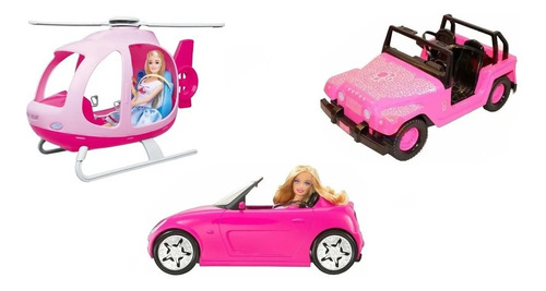 Helicoptero + Auto + Jeep Barbie Miniplay De Casa Valente