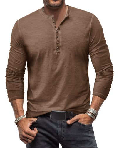 Playera De Algodón Con Escote Henley Y Manga Larga P/hombre