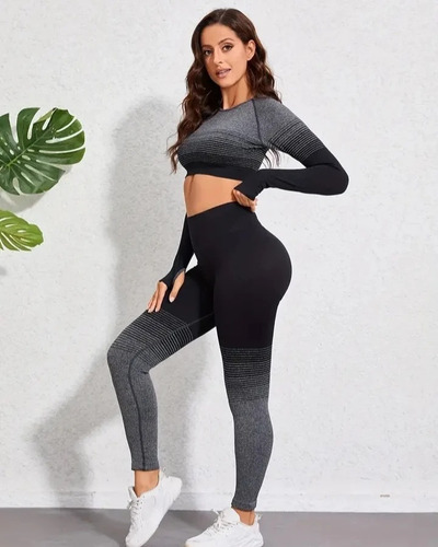Conjunto Deportivo Mujer Calza + Top Mangas Largas Premium