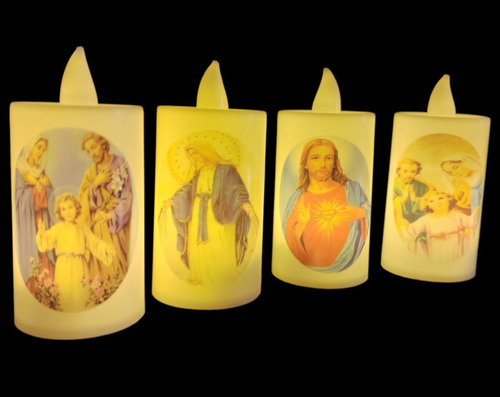 4 Velas Cirio Veladora Con Luz Led Efecto Llama